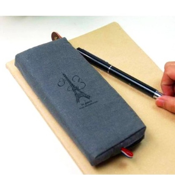 Private Label Other - Charcoal Gray Eiffel Tower Canvas Pencil Case/Shave Kit with Choice Keychain